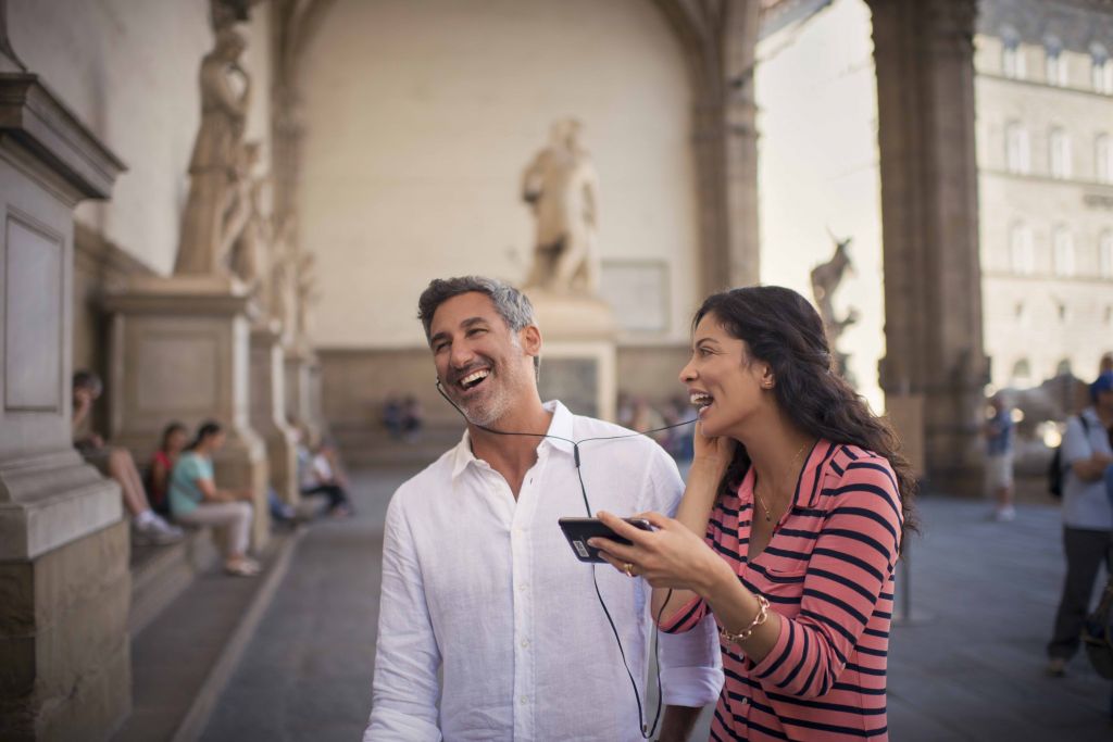 Italy, Florence, art museum, couple, listening to music, laughing, historical, cultural, landmarks, Shore Excursion, Europe,