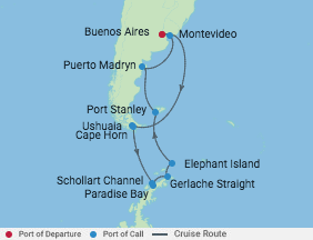 14 Night Antarctica  & Patagonia Cruise voyage map