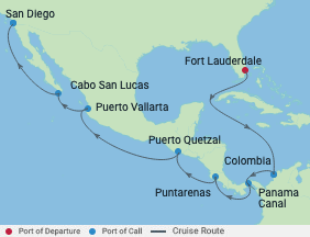 15 Night Panama Canal Westbound Cruise voyage map