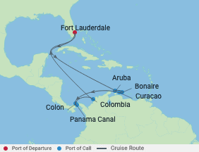 11 Night Panama Canal & S. Caribbean voyage map