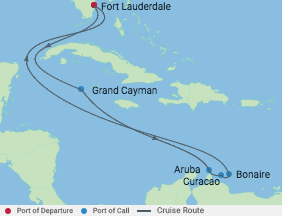 9 Night Aruba, Bonaire & Curacao Cruise voyage map