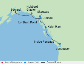7 Night Southbound Alaska Cruise voyage map