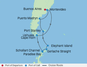 14 Night Antarctica Cruise voyage map