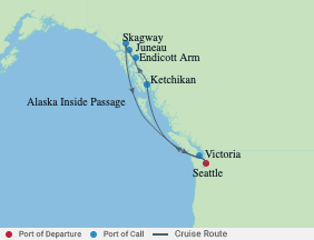 7 Night Alaska Dawes Glacier Cruise voyage map