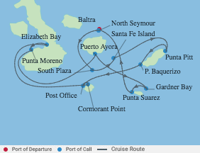 7 Night Galapagos Southern voyage map